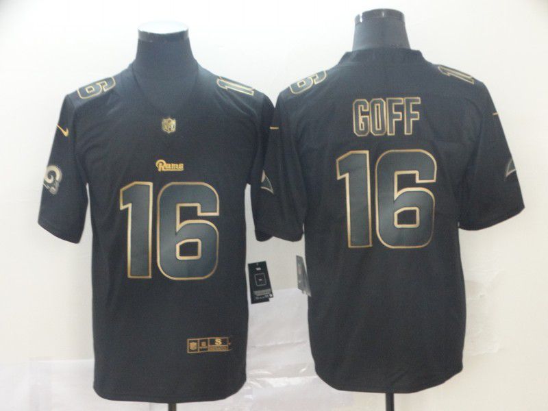 Men Los Angeles Rams 16 Goff Black Nike Vapor Limited Black Golden NFL Jerseys